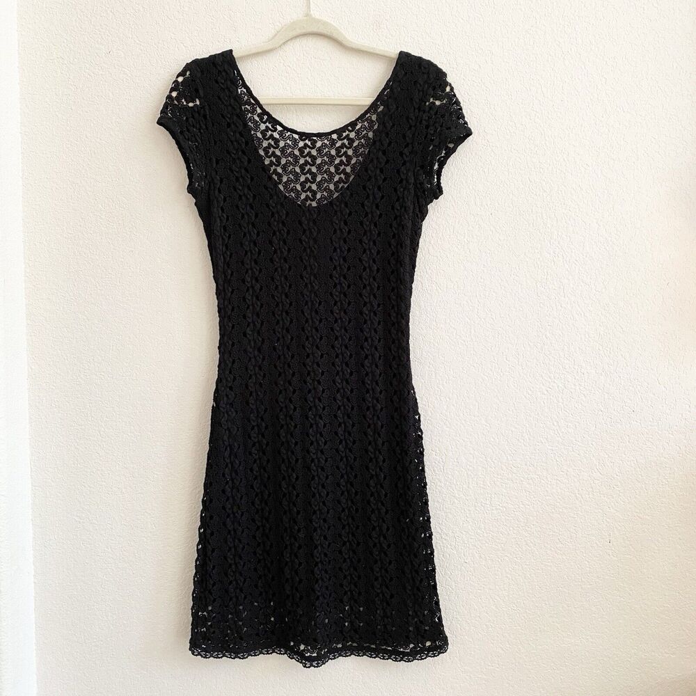 Free People Black Crochet Lace Bodycon Mini Lined Dress Women’s Ladies Small